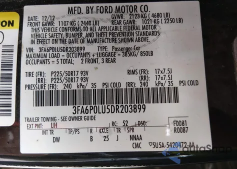 2013 Ford Fusion Hybrid Se from USA, damaged, VIN 3FA6P0LU5DR203899